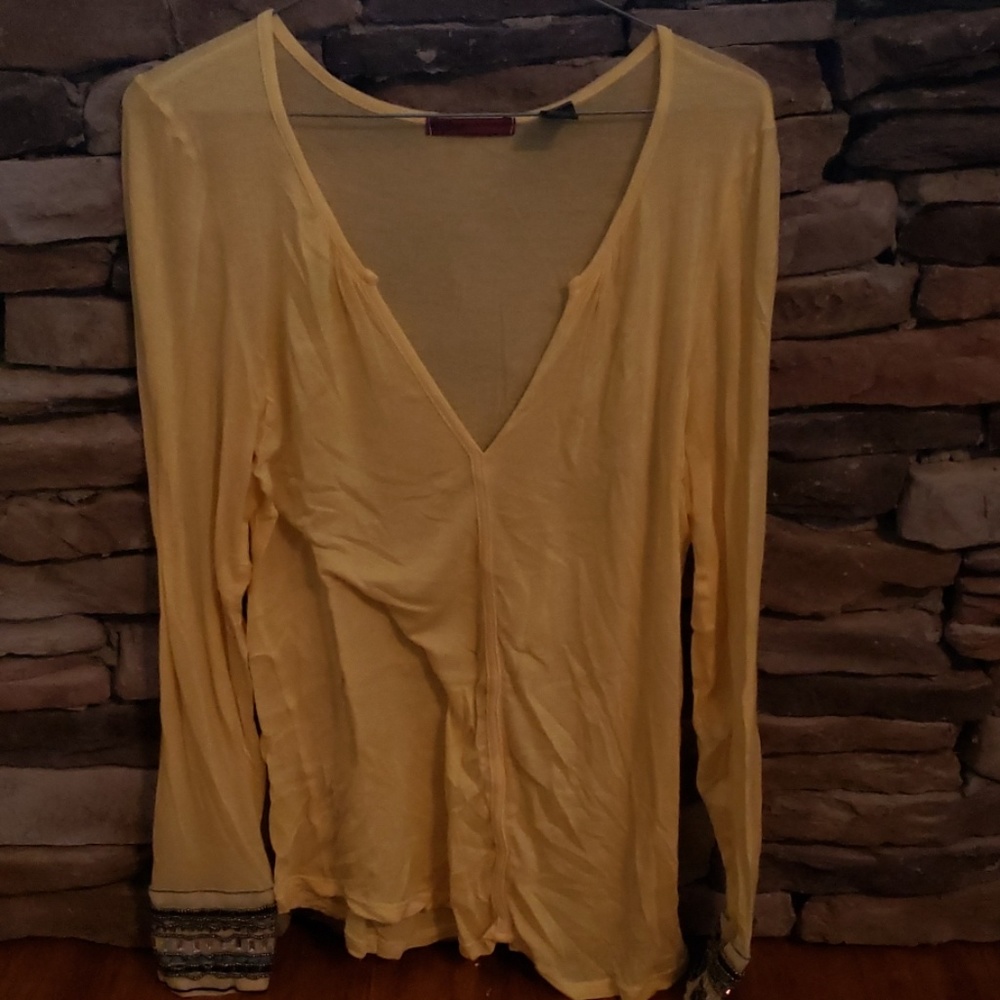 Yellow beaded sleeve blouse